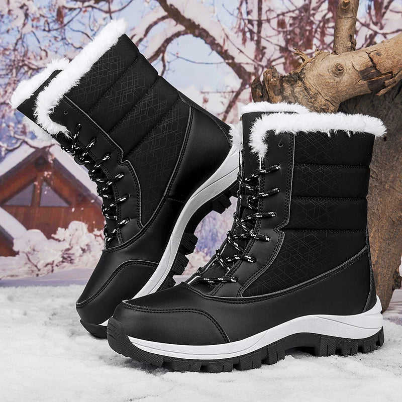 Women's Snow Boots Winter Plush Warm Waterproof Anti-Slip Hiking Shoes