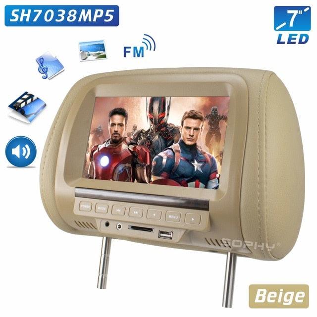 Universal 7 Inch Car Headrest MP4 Monitor with USB SD MP3 MP5 FM and Built-in Speakers