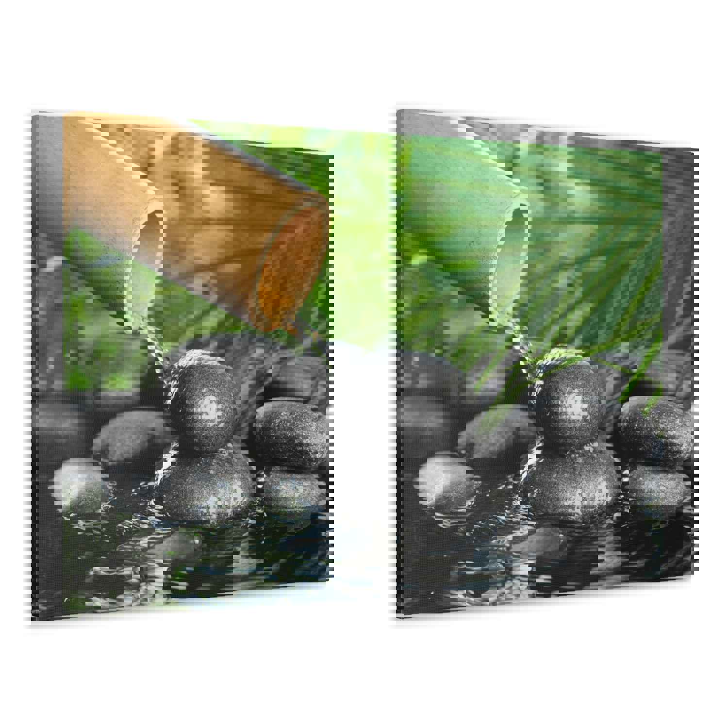 Bamboo Fountain with Stones Forest Floral Nature Photography Canvas Wall Art for Home Decor