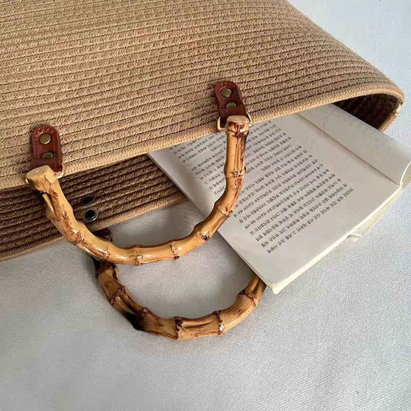 Limited Stock: Vintage Cotton Straw Tote Bag for Women - Large Capacity Handbag