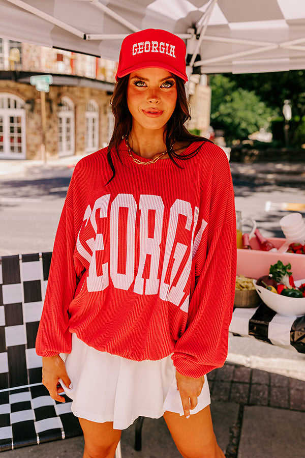 Georgia State Pride Sweatshirt - Trendy Unlined Crewneck with Ribbed Texture