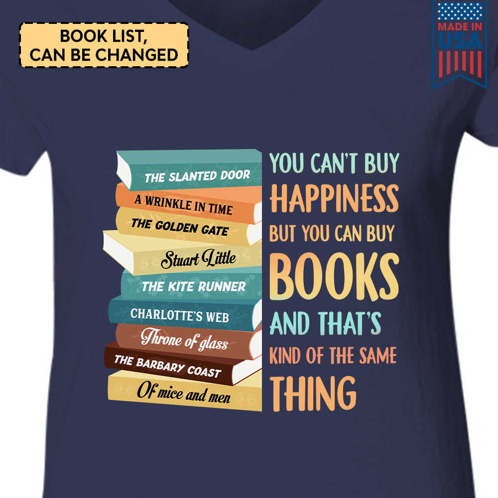 Custom Bookshelf T-Shirt for Book Lovers - 'You Can't Buy Happiness But You Can Buy Books' Design