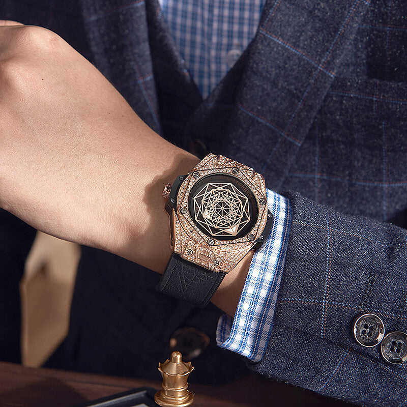 KIMSDUN Men's Automatic Mechanical Watch with Diamond-studded Silicone Strap - K-109A