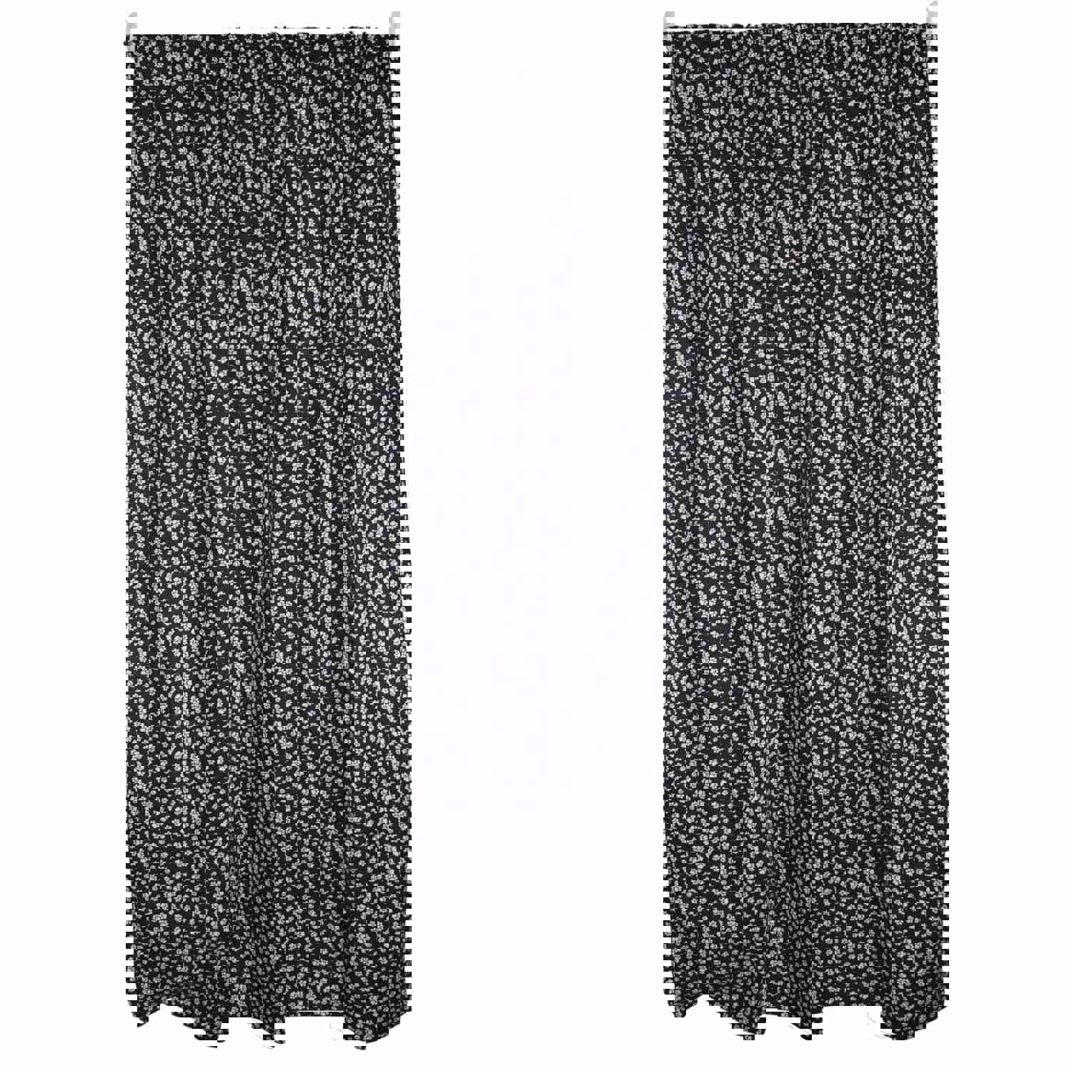 Cotton Curtain with Animal Paw Print - 58 Inch Tiny White Paws on Black