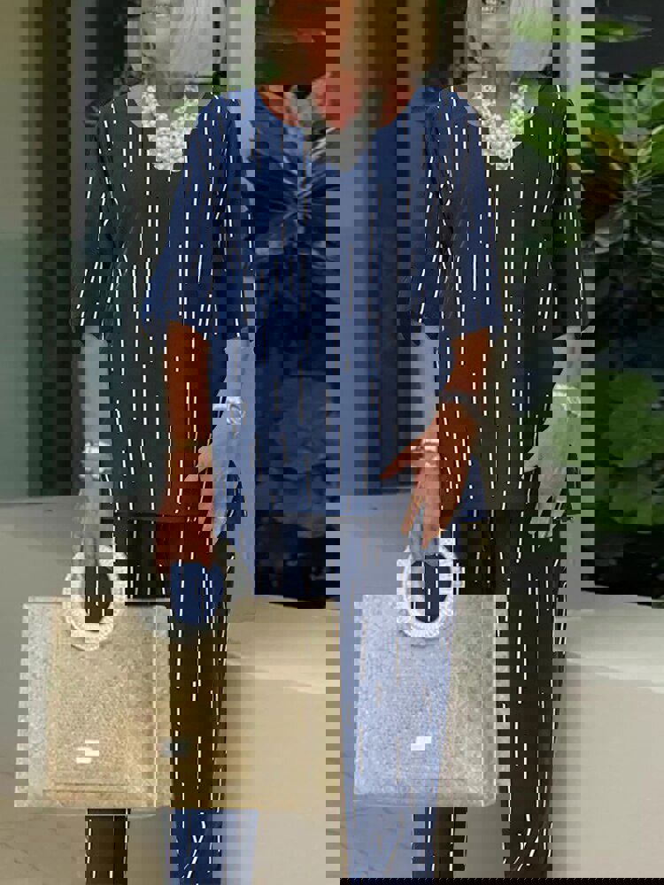 Anokhinaliza Women's Elegant Office Casual Two Piece Set with Printed Loose Pants