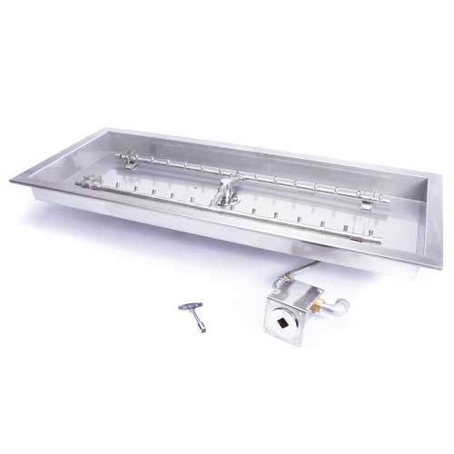 HPC Fire Match Lit Gas Fire Pit Kit with Torpedo H-Burner and Rectangle Bowl Pan