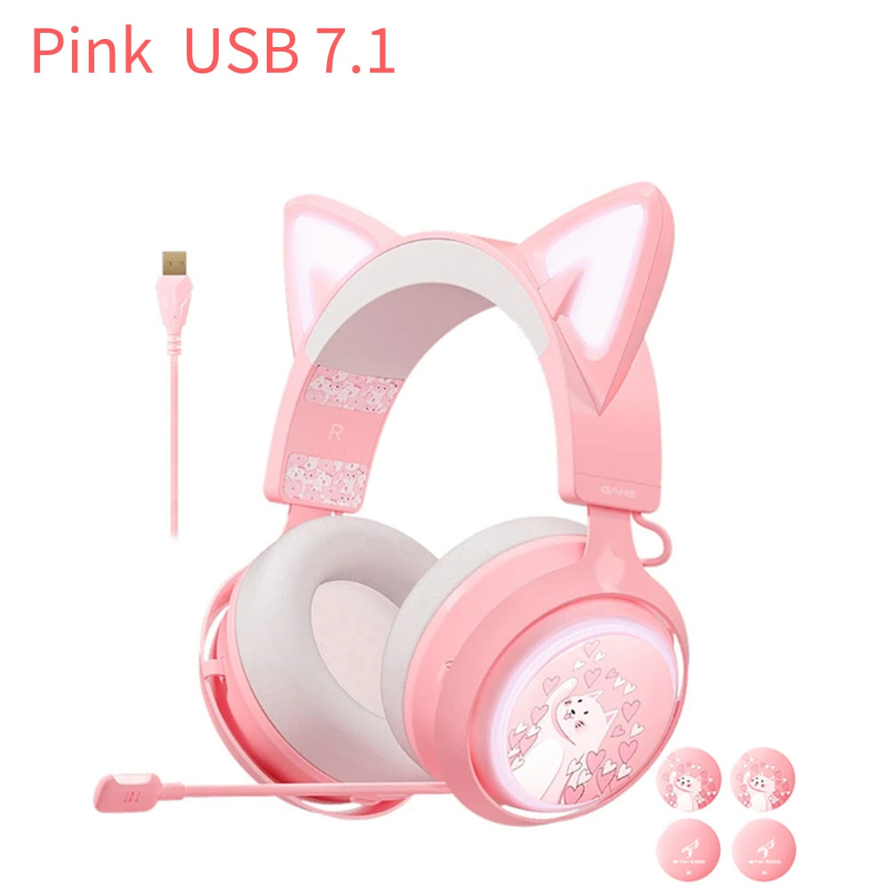 Luminous Cat Ears Headphones with Magic Touch Light Effect