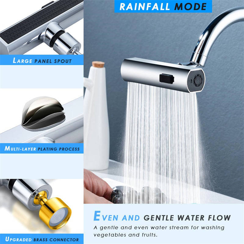 Universal Rotating Waterfall Kitchen Faucet with 3-in-1 Multifunctional Modes