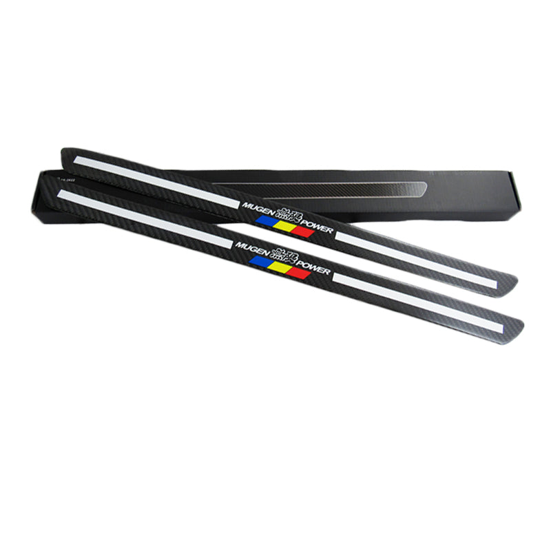 JDM Mugen Carbon Fiber Car Door Welcome Plate Sill Scuff Cover Decal Sticker 4 pcs Set
