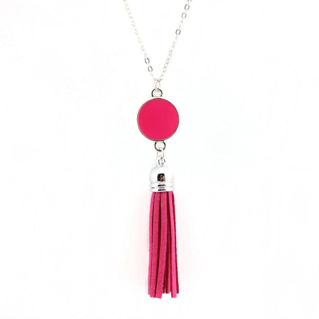 Monogram Blanks Enamel Disc Long Chain Pendant Necklace for Women - Personalized Fashion Jewelry