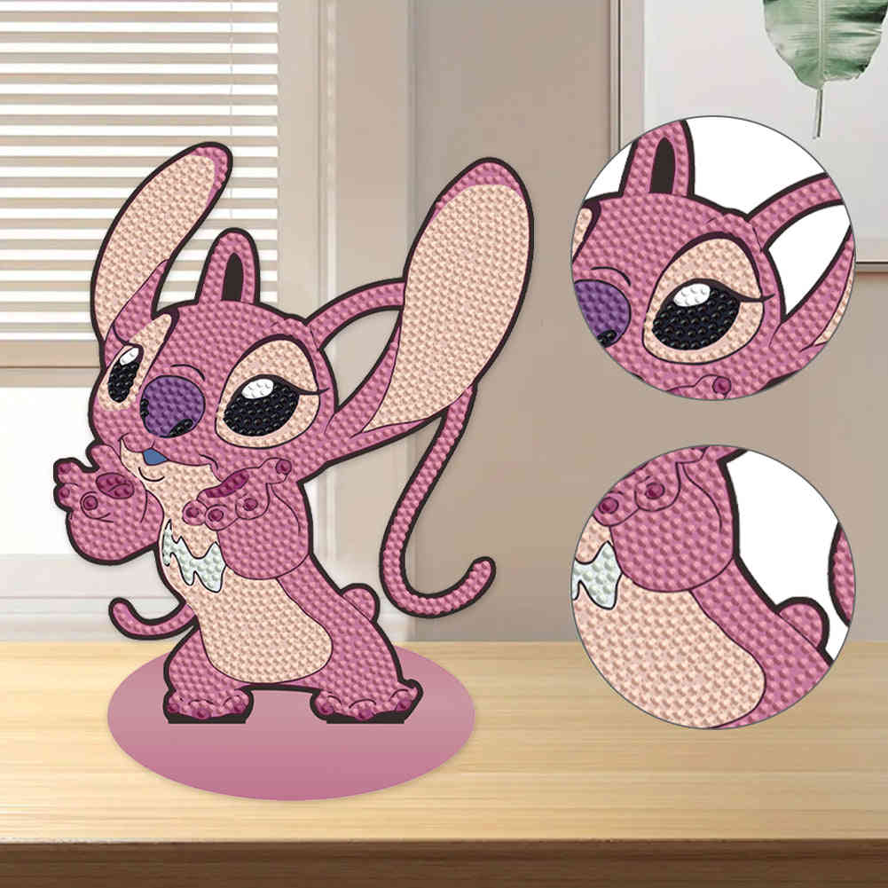 Special Shaped Wooden Stitch Desktop Diamond Painting Art for Home Decor (Pink)