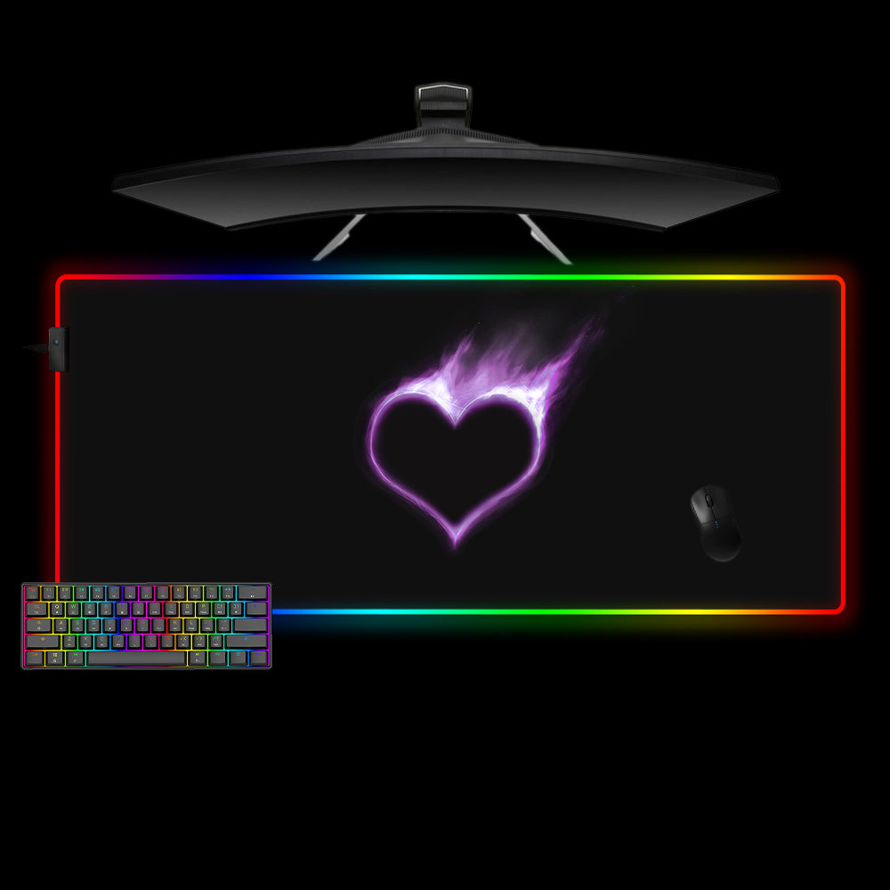 Purple Heart Design RGB Gaming Mouse Pad with LED Strip