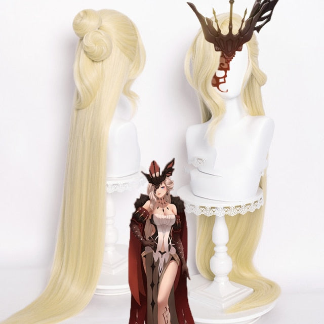 Genshin Impact Fatui Executive Officer NPC Cosplay Shoes with Yellow Wigs and La Signora Accessories
