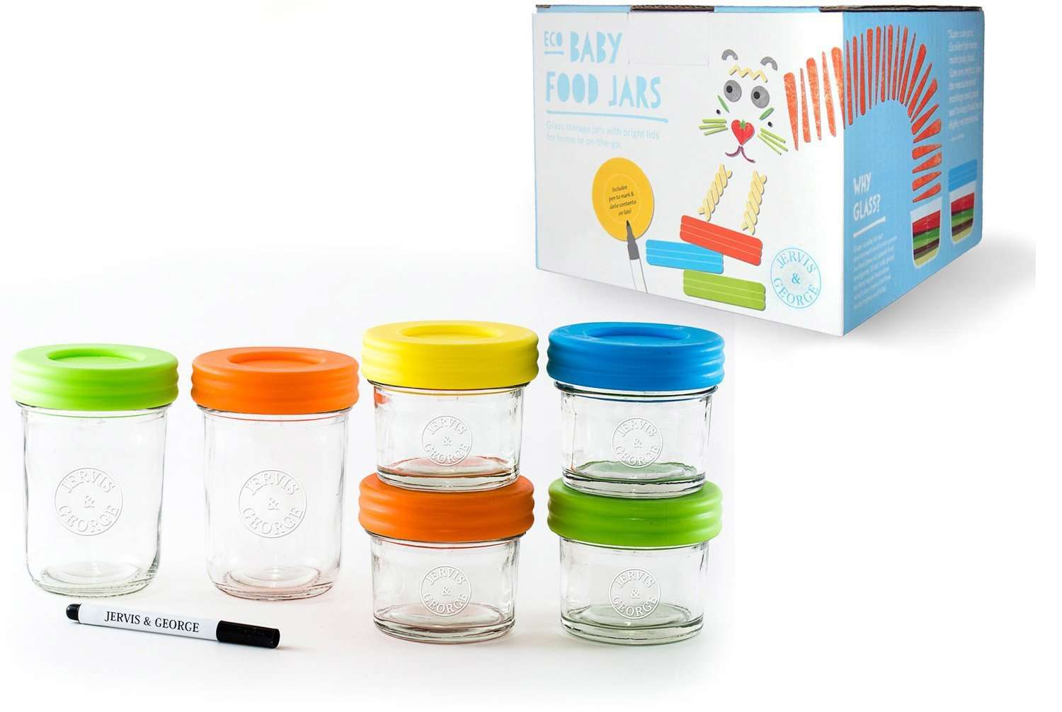 Glass Baby Food Storage Containers Set - 4oz & 8oz Jars with Airtight Lids