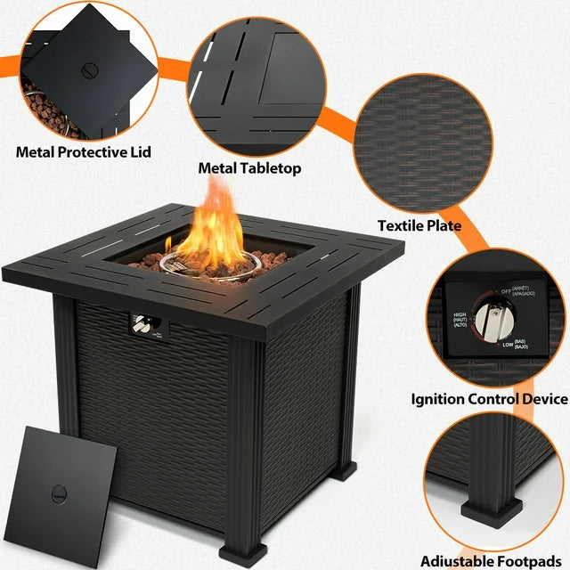 SEGMART 28 Outdoor Gas Fire Pit Table, 40,000 BTU Propane Patio Heater with Lid and Lava Rocks