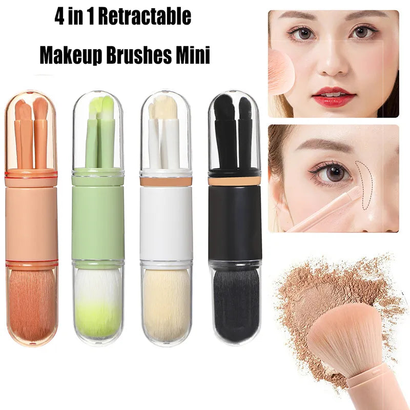 4Pcs/Set 4 In 1 Telescopic Makeup Brush Portable Travel Makeup Brushes Set