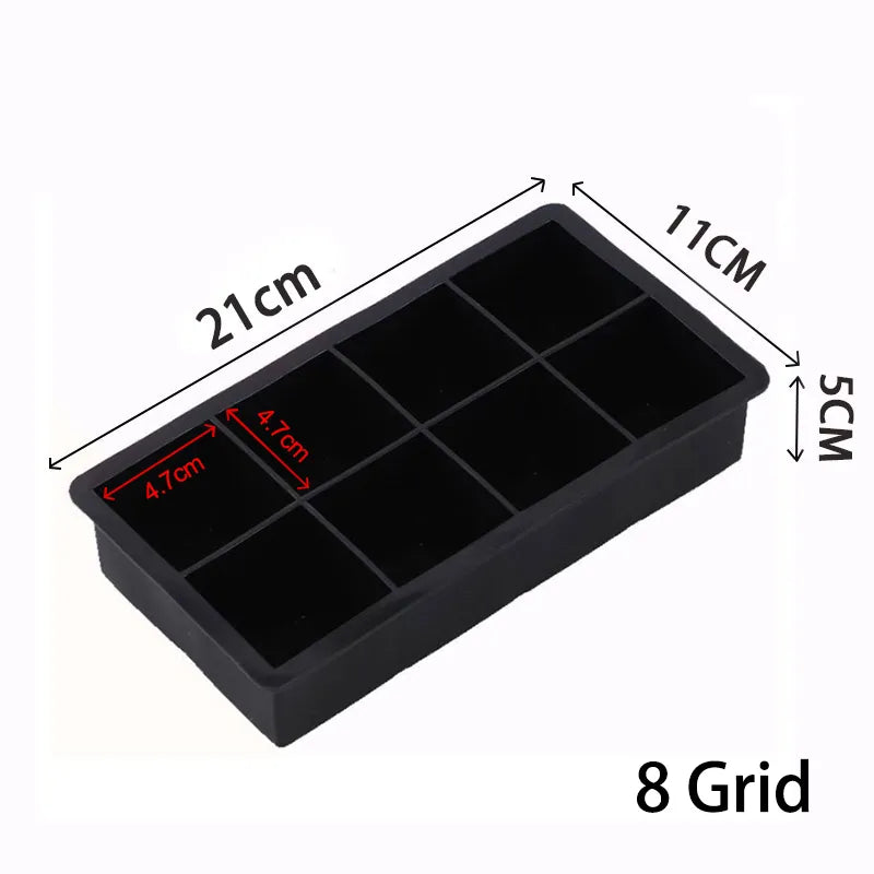 Grid Big Ice Tray Mold Box - Large Food Grade Silicone Ice Cube Square Tray for DIY Bar, Pub, Wine, and Cocktails (4/6/8/15 Grid Options)