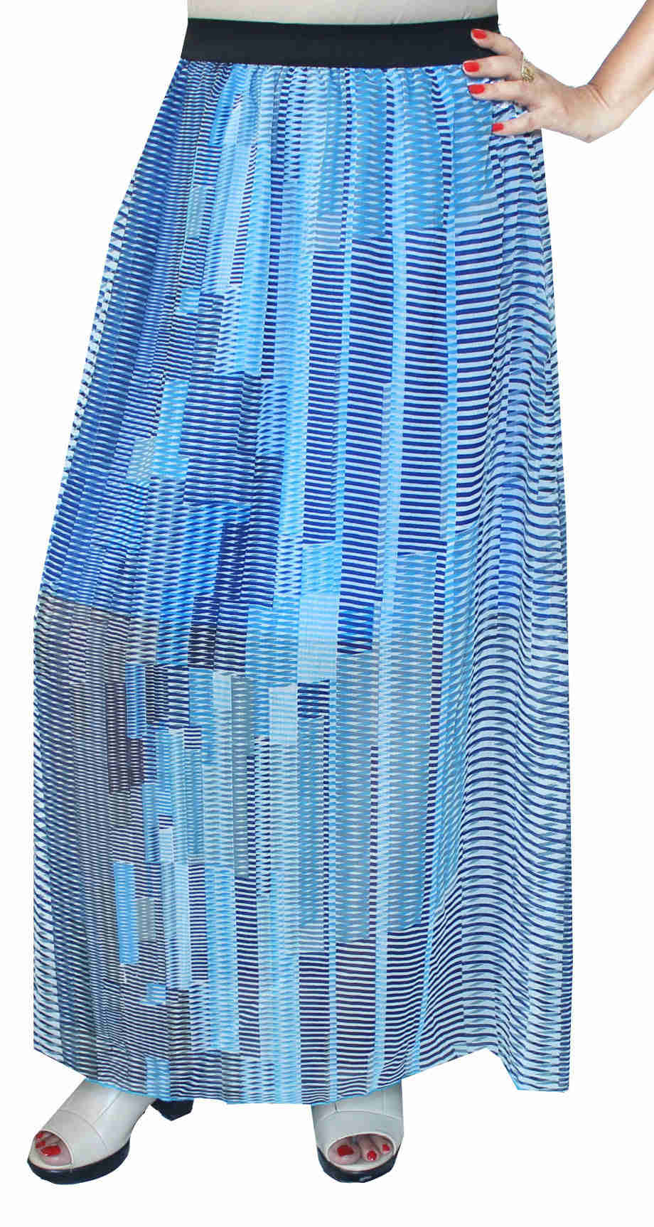 Chiffon Printed Long Skirt for Women - Indian Clothing (Blue)