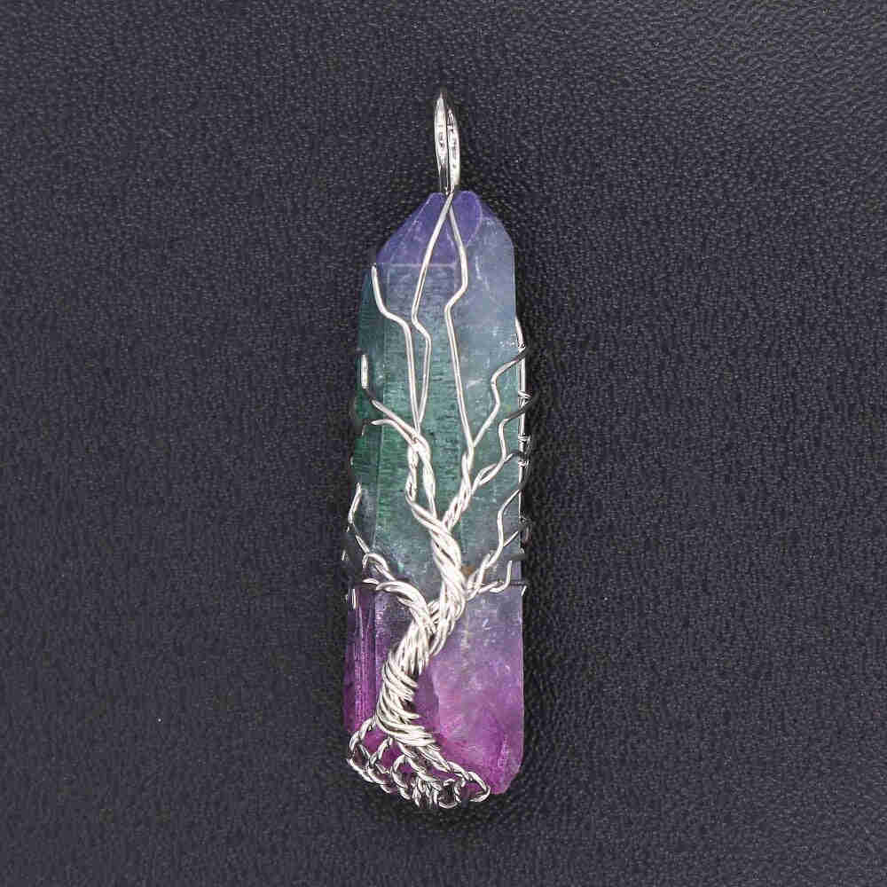 Handmade Wire Wrap Irregular Shape Rock Crystal Dyed Colorful Pendant