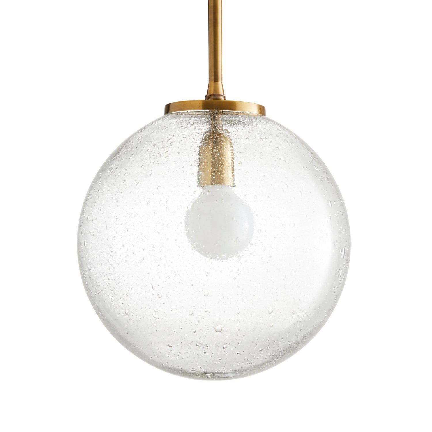 Brass Globe Pendant Light with Hand Blown Clear Seedy Glass