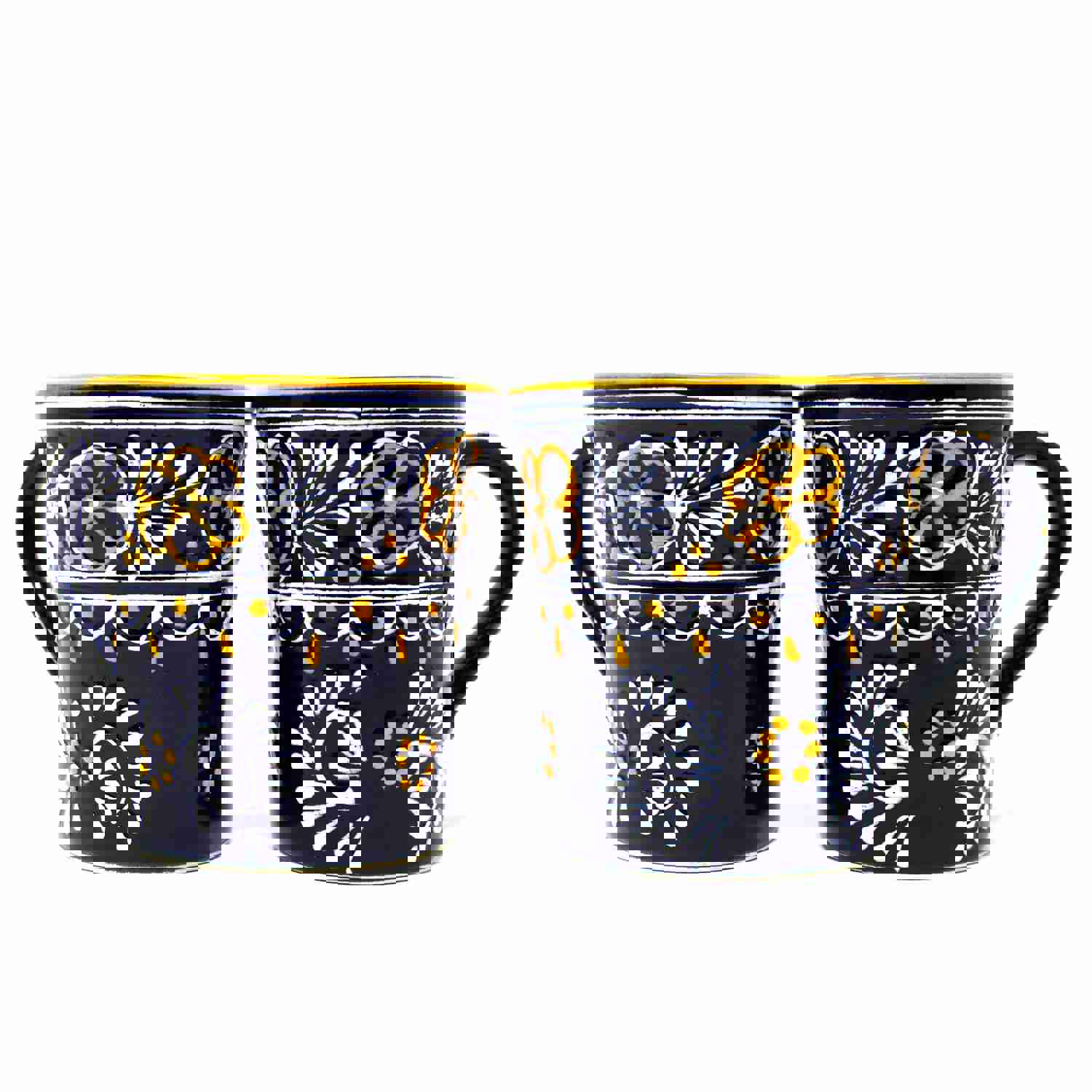Pair of Flared Cup Blue with Yellow Rim Encantada - Handcrafted Mexican Mug