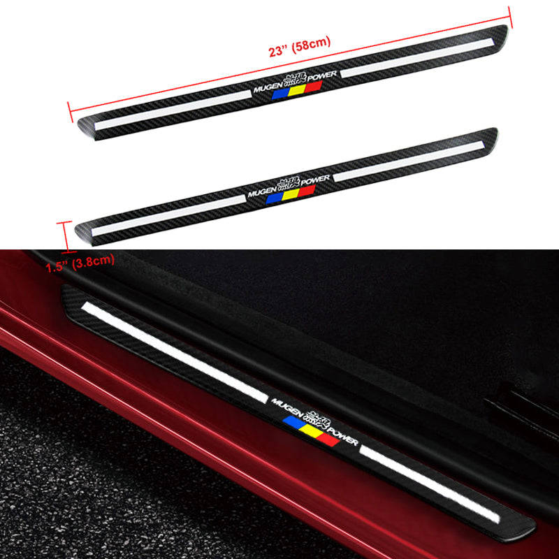 JDM Mugen Carbon Fiber Car Door Welcome Plate Sill Scuff Cover Decal Sticker 4 pcs Set