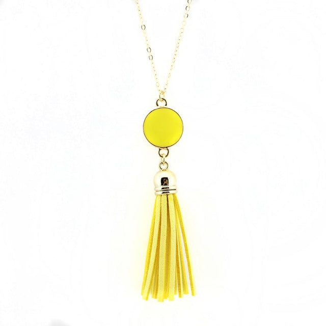 Monogram Blanks Enamel Disc Long Chain Pendant Necklace for Women - Personalized Fashion Jewelry