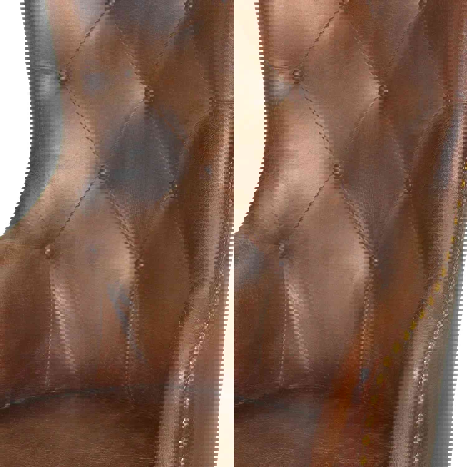 Farmhouse Luxury Dining Chair - Tufted Brown Leather - Metal Legs - Pair