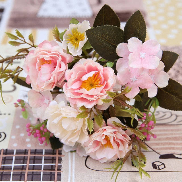 Peony DIY Party Decoration Vintage Silk Artificial Flowers Small Rose Wedding Fake Flowers Festival Supplies Home Decor Bouquet