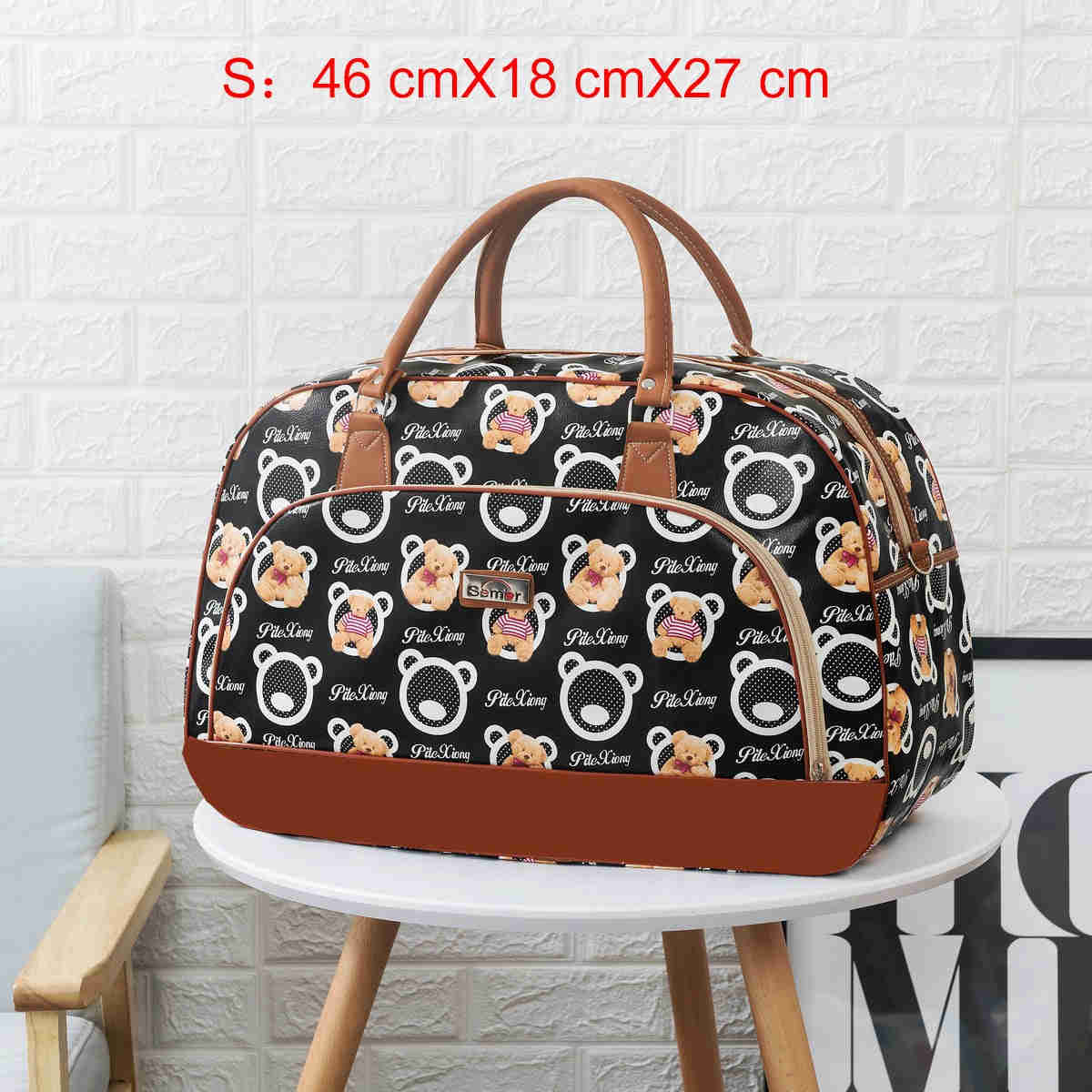 Lkblock Women's Fashion PU Leather Travel Duffle Bag - Large Capacity, Waterproof, Cartoon Print