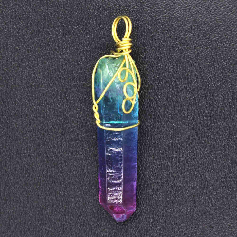 Handmade Wire Wrap Irregular Shape Rock Crystal Dyed Colorful Pendant