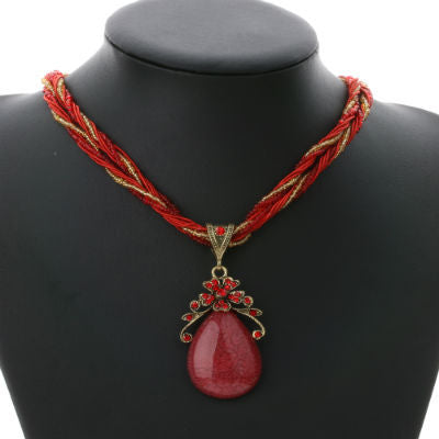 Bohemian Style Multilayer Beads Chain Crystal Gem Pendant Necklace for Women