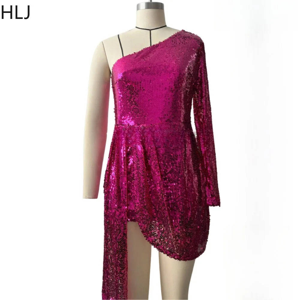 Fashion Sequin One Shoulder Bodycon Mini Dress for Women