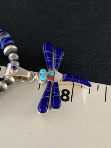 Handcrafted Blue Turquoise Spiny Lapis Oyster Dragonfly Pendant Sterling Silver Necklace