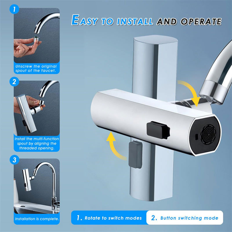 Universal Rotating Waterfall Kitchen Faucet with 3-in-1 Multifunctional Modes