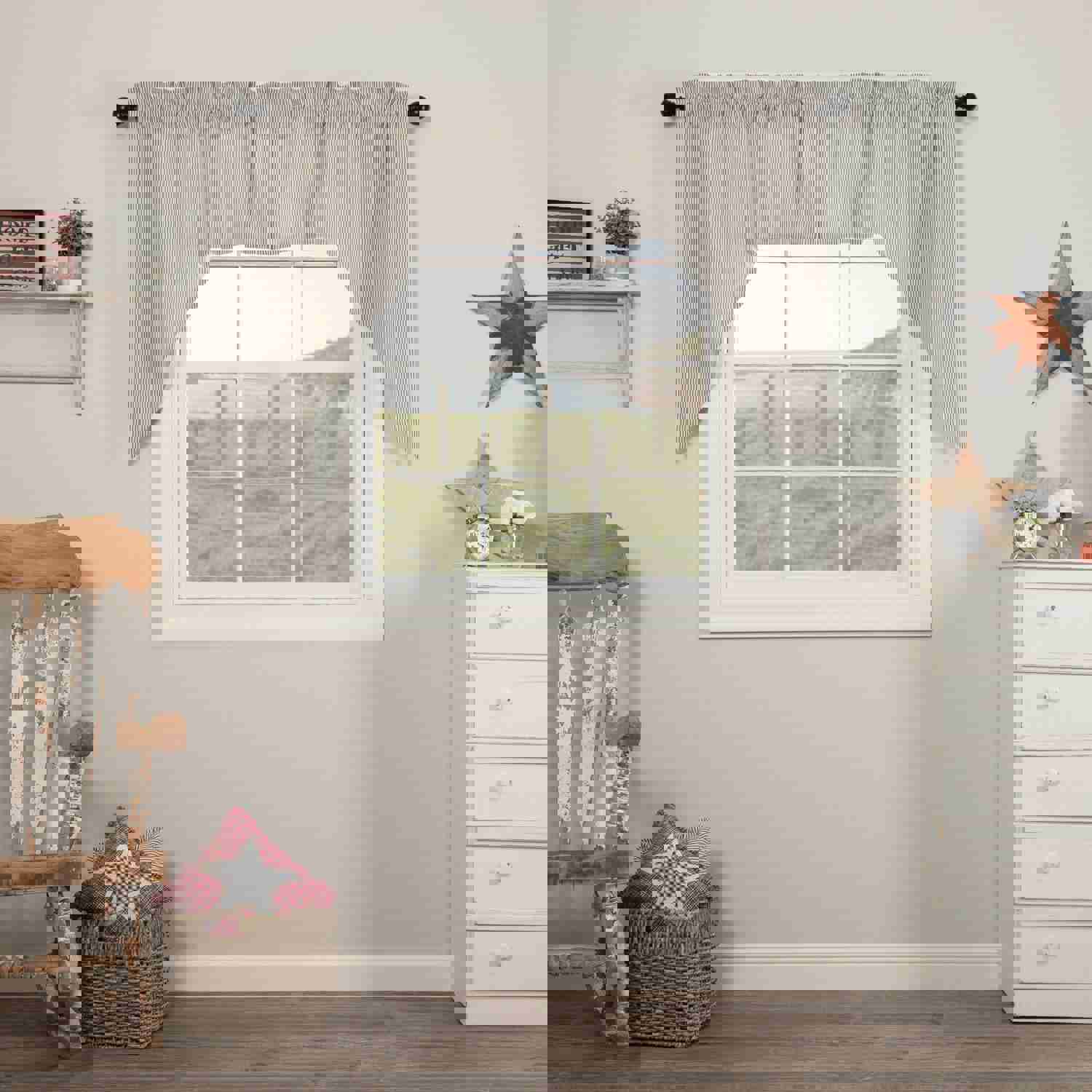 Hatteras Blue Seersucker Lined Swag Curtains