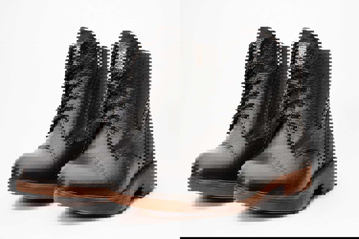 Zagreb Black Leather Cap Toe Lace Up Men Boot with Zipper