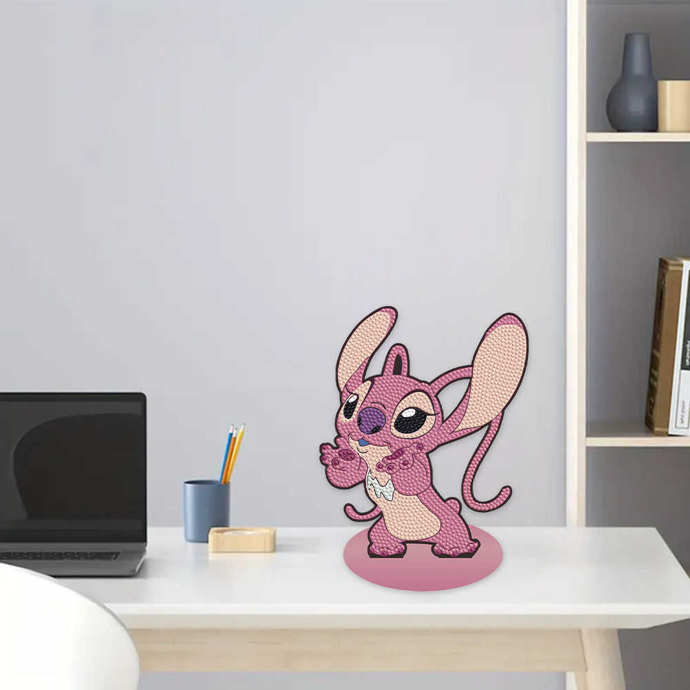 Special Shaped Wooden Stitch Desktop Diamond Painting Art for Home Decor (Pink)