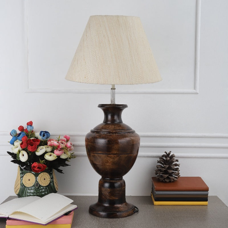 BTR CRAFTS Spotted Wooden Big Matki Table Lamp (Bulb not Included)
