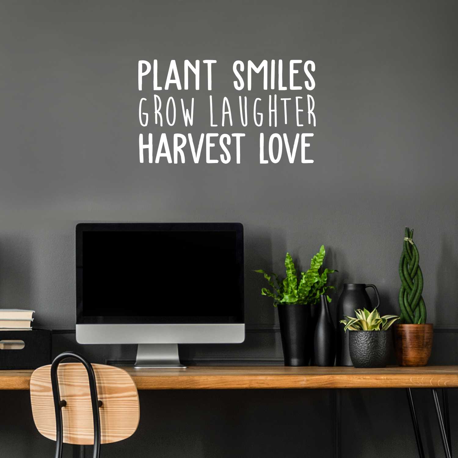 Vinyl Wall Art Decal - Plant Smiles Grow Laughter Harvest Love - Trendy Inspirational Nature Quote Sticker