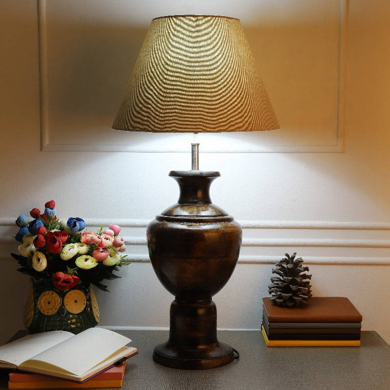 BTR CRAFTS Spotted Wooden Big Matki Table Lamp (Bulb not Included)