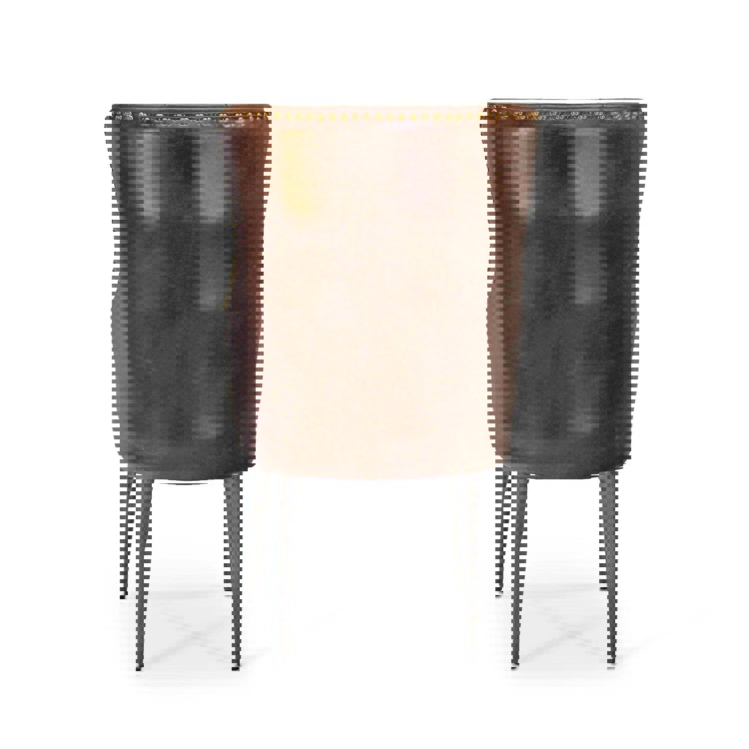 Farmhouse Luxury Dining Chair - Tufted Brown Leather - Metal Legs - Pair