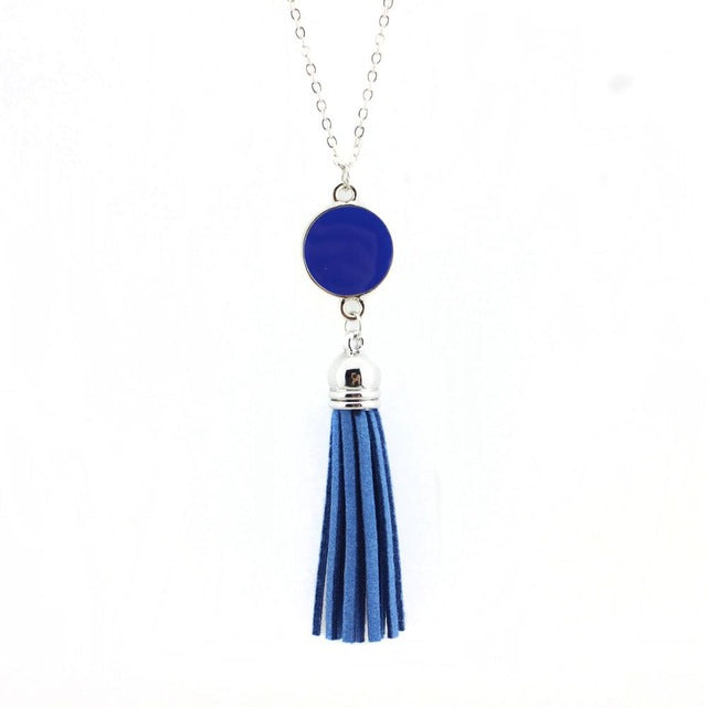 Monogram Blanks Enamel Disc Long Chain Pendant Necklace for Women - Personalized Fashion Jewelry