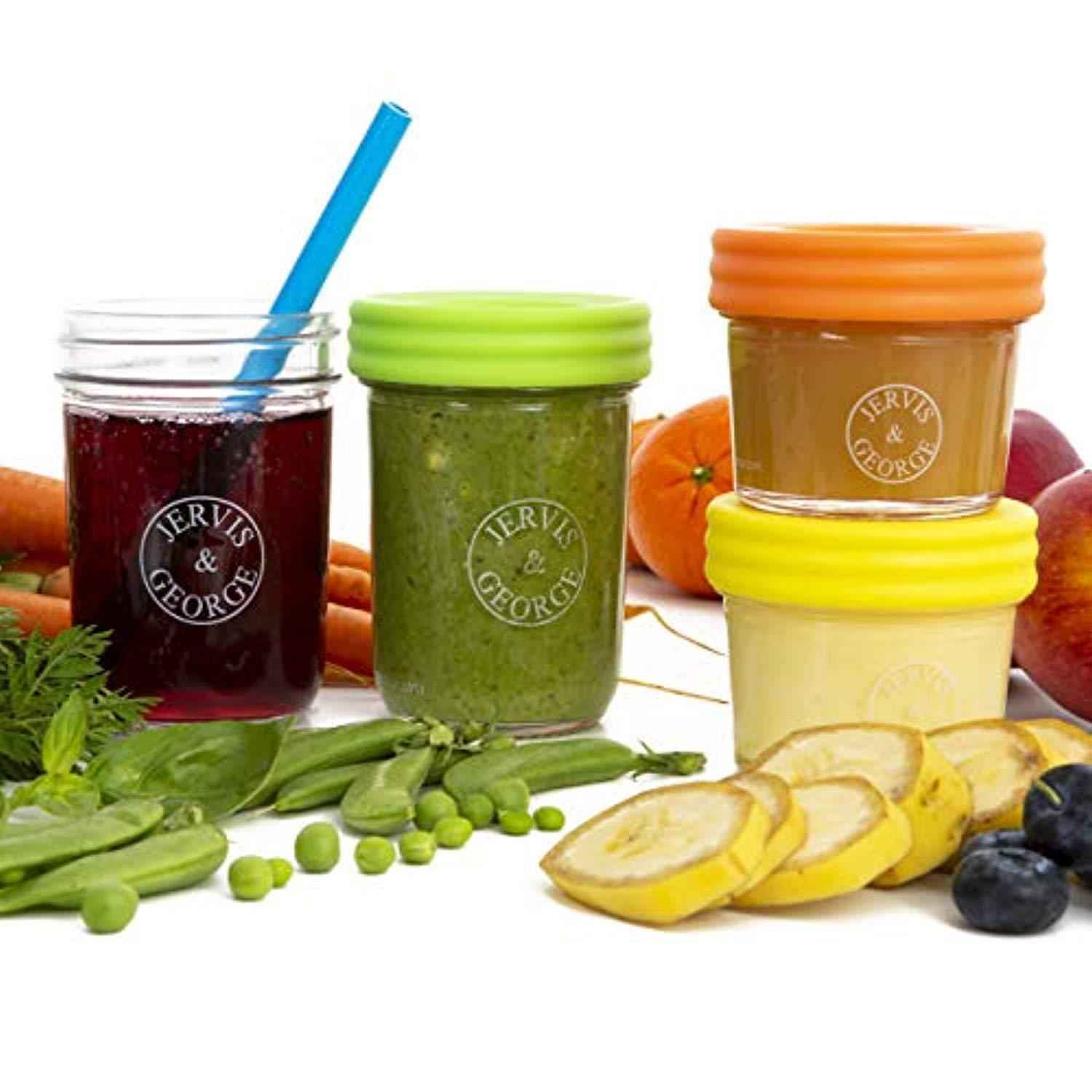 Glass Baby Food Storage Containers Set - 4oz & 8oz Jars with Airtight Lids