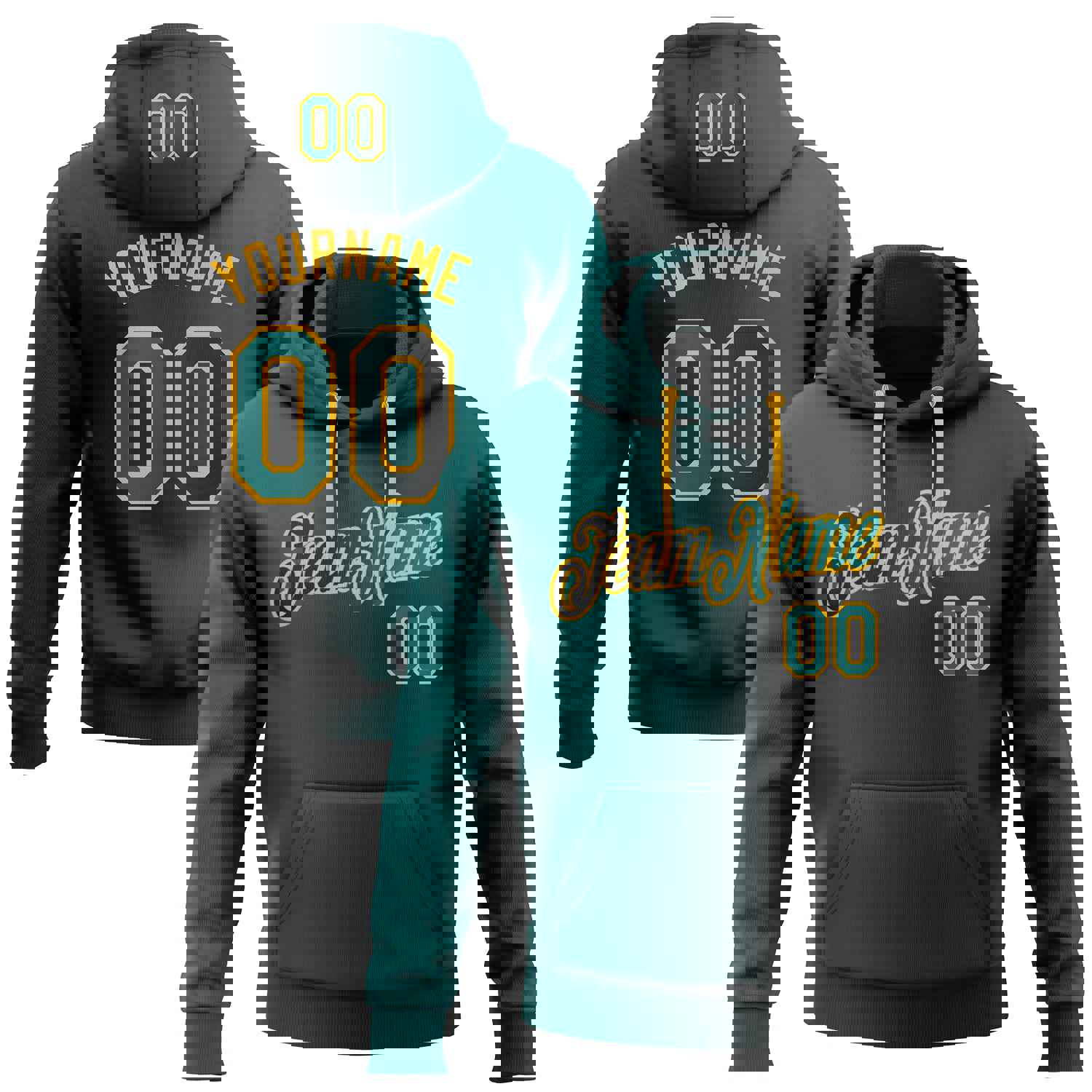 Custom Stitched Black Teal-Gold Gradient Sports Hoodie