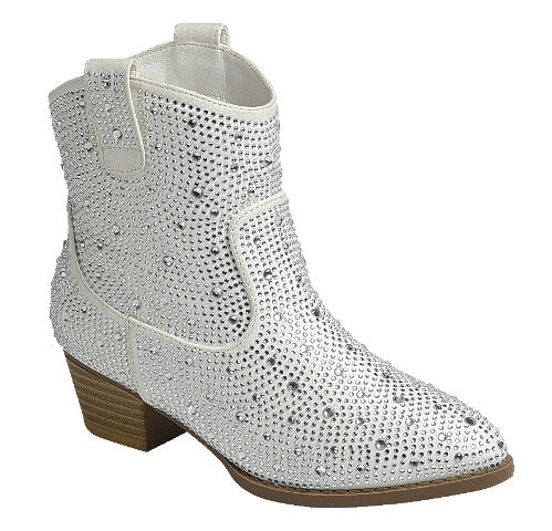 Forever River-01K Girls Rhinestone Cowboy Boots Kids Low Heel Dress Booties
