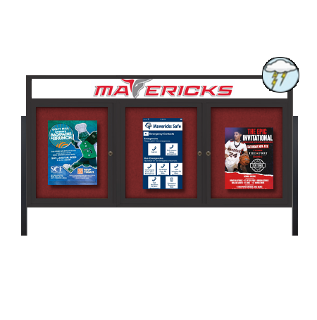Freestanding Enclosed Outdoor Bulletin Board with 3 Doors - 84 x 30 Inches
