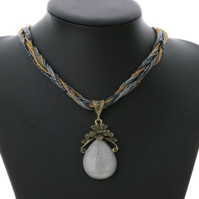 Bohemian Style Multilayer Beads Chain Crystal Gem Pendant Necklace for Women
