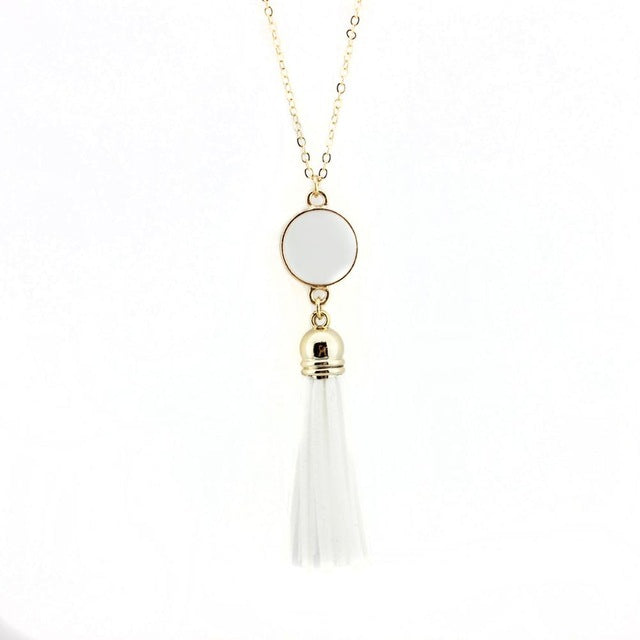 Monogram Blanks Enamel Disc Long Chain Pendant Necklace for Women - Personalized Fashion Jewelry