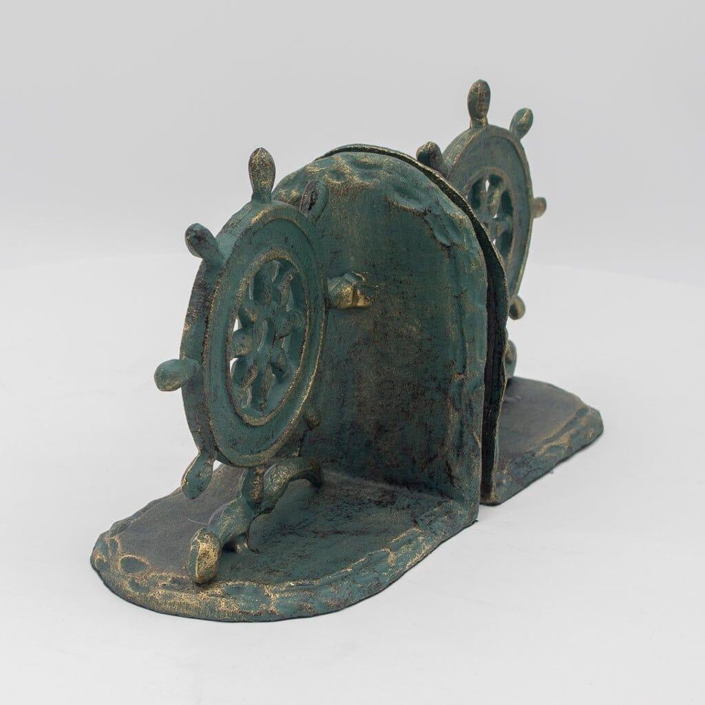 Vintage Nautical Ship Wheel Bookends - Solid Cast Iron Pair